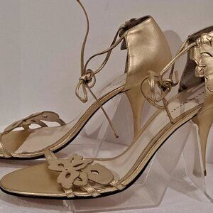 Banana Republic Gold Metallic Leather Stiletto Strappy Heels Size 8